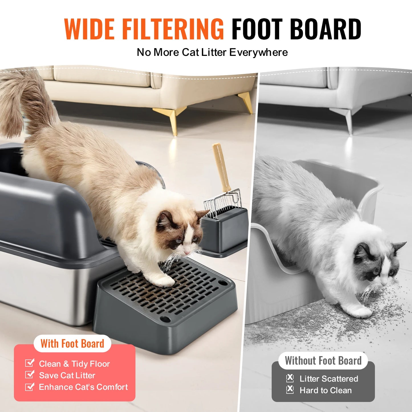 Stainless Steel Cat Litter Box With Scoop And Ramp