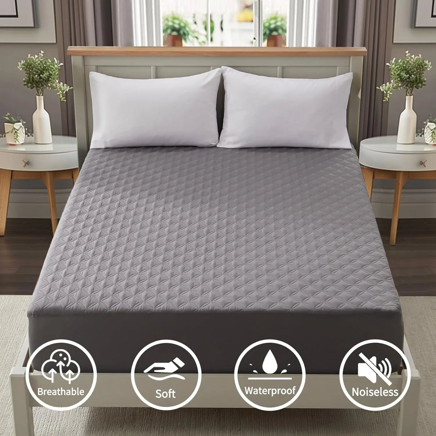 Waterproof Mattress Protector Deep Pocket Noiseless Breathable Cover