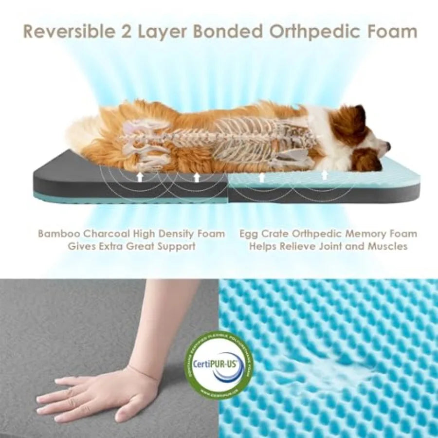 XXL Dog Bed, 54"x38"x7.5", Faux Fur Fluffy Pet Bed, Orthopedic Support and Calming for your best Pet Friend