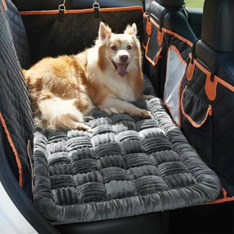 Backseat Pet Bed for Car, Plush Seat Cover, Non-Slip Travel Mat and Backseat Extender