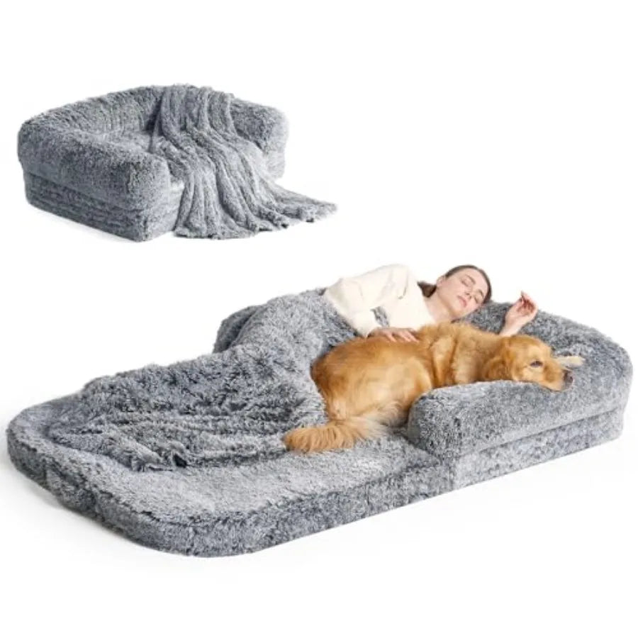 XXL Dog Bed, 54"x38"x7.5", Faux Fur Fluffy Pet Bed, Orthopedic Support and Calming for your best Pet Friend