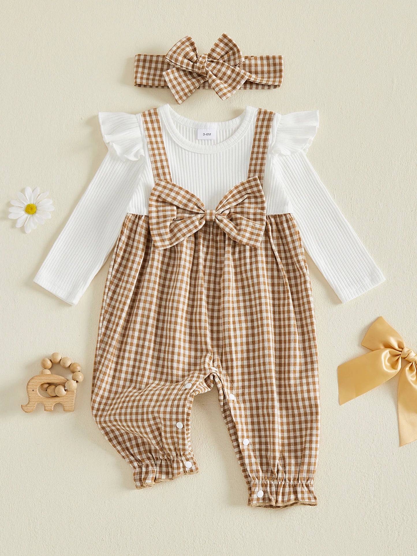 Cute Baby Girl's Jumpsuit with Headband. Girls Fall Outfit for Special Occasions.