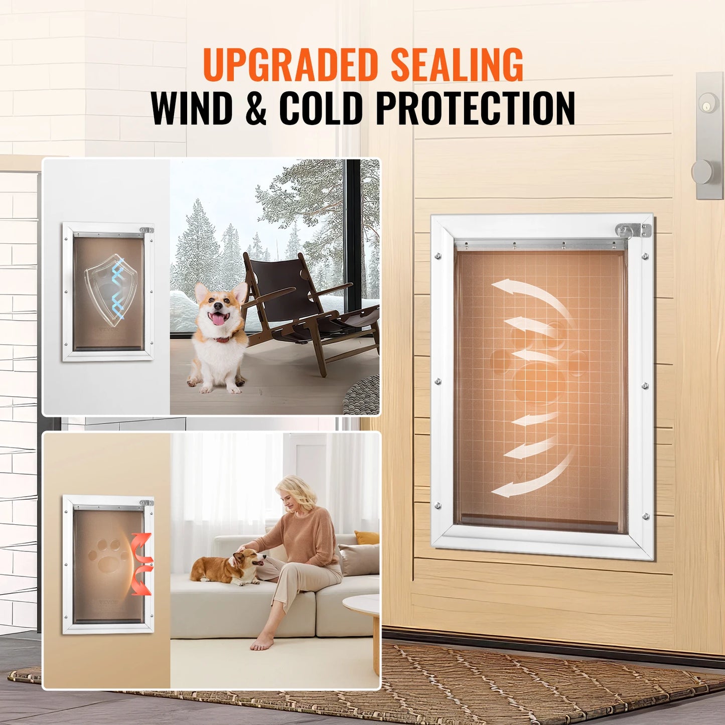 Pet Door Aluminum Frame with Lock and Flap System, Weatherproof Doggy Door Easy to Install in Interior or Exterior Doors