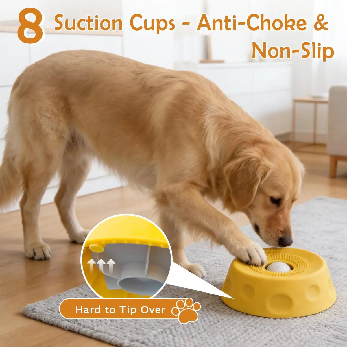 Interactive Dog Bowl, Slow Feeder Pet Licking Roller Ball to Improve Pacing and Oral Hygiene. 8 Suction Cups for No Mess and great Puppy Enrichment