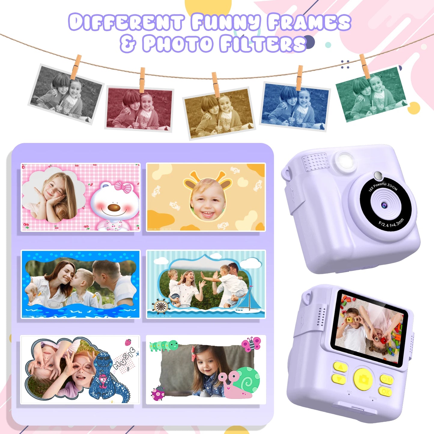 Kids Digital Camera 1080P HD Instant Print Camera with 32GB Card Gift For Boys - Girls 5-12