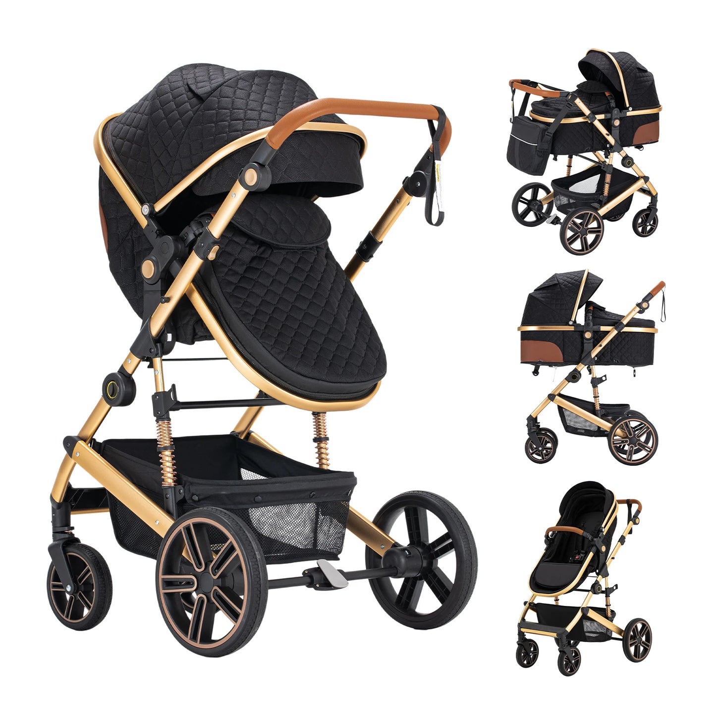 2 In 1 Baby Stroller Foldable Carriage With Reversible Bassinet
