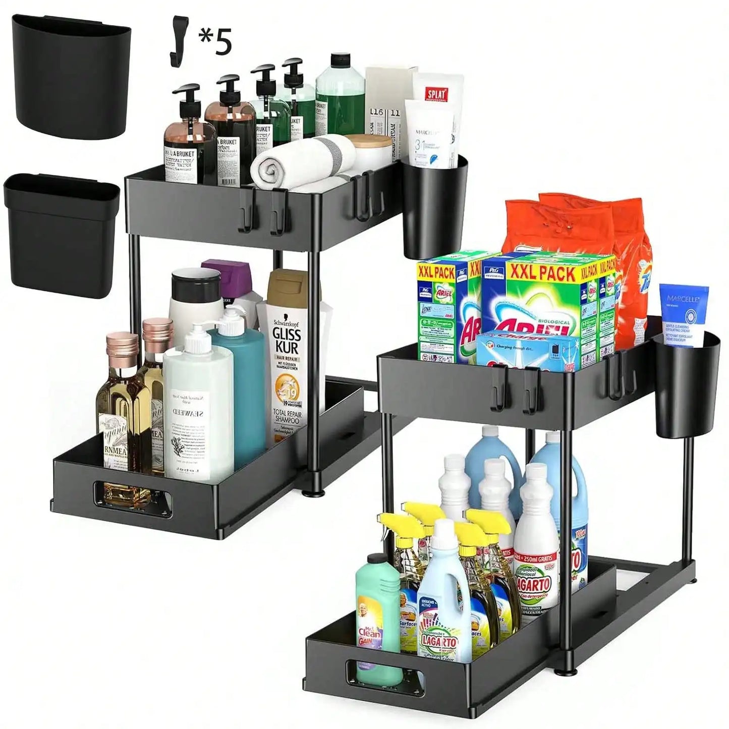 2 Tier Under Sink Organizer and Storage, Large Capacity, Heavy Load Pull-Out Under Sink Shelves with Sliding Drawer for Kitchen And Bathroom keeping order in tight spaces.
