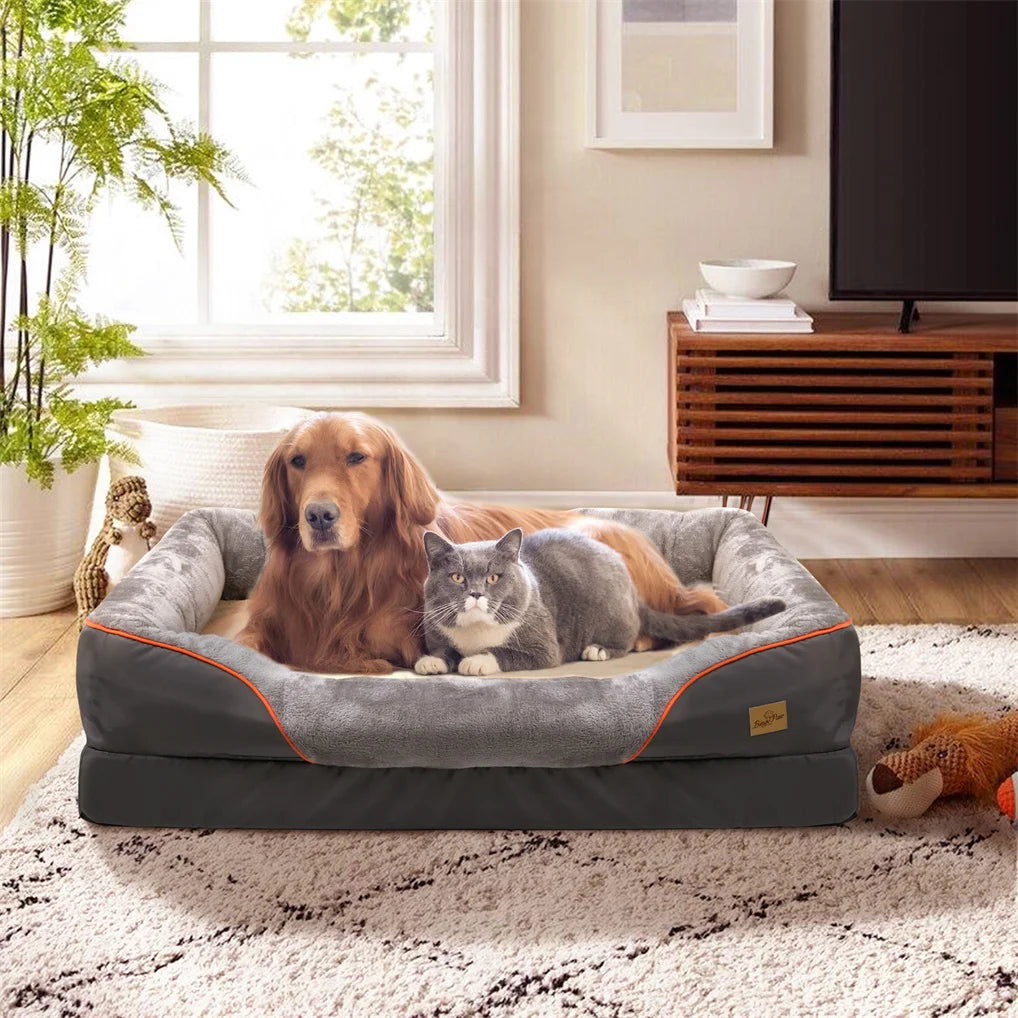 Large Orthopedic Dog Bed with Memory Foam, Waterproof Elevated Bolster with Removable, Washable Cover for your favorite Jumbo Canine