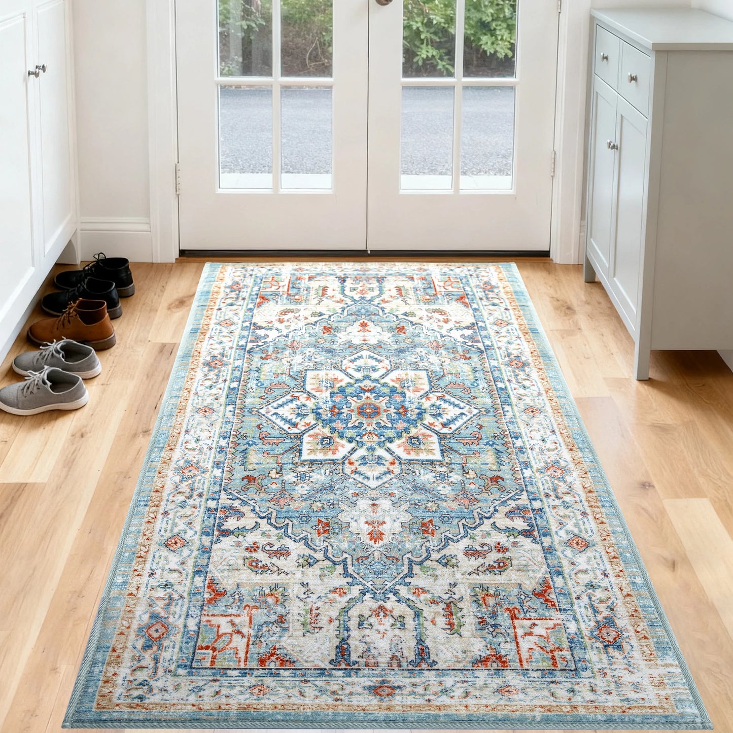 Soft Vintage Boho Medallion Runner Rug, Non Slip, Washable, Low Pile