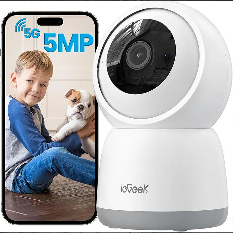 Indoor Home Security Camera with 2.4/5GHz, WiFi, Smart Pet Camera with App,Plug-In Night Vision, Two-way Talk to connect with pets when away.
