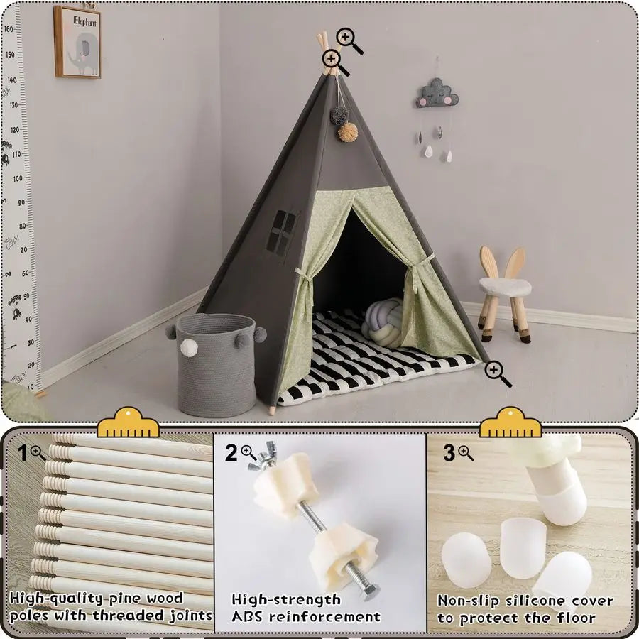 Tee Pee Style Play Tent for Quiet Play.  Foldable With Carry Case