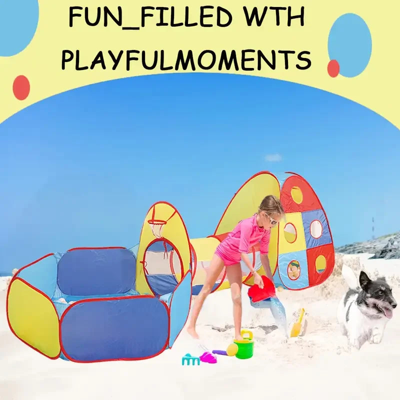 Tent Playhouse With Tunnel Ball Pit And Fence for Indoor/Outdoor Play