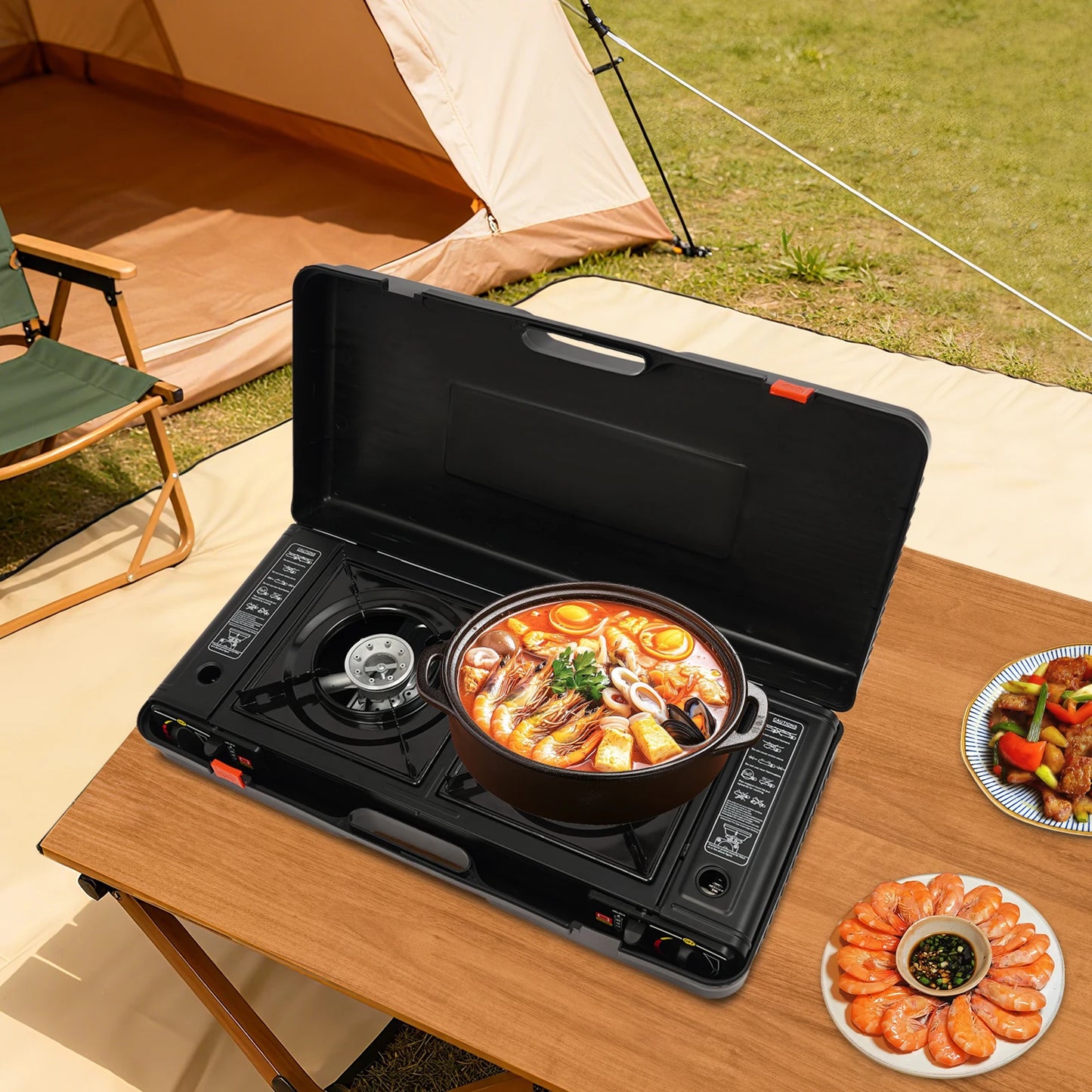 2 Burner Portable Gas Stove With Piezo Ignition And Case