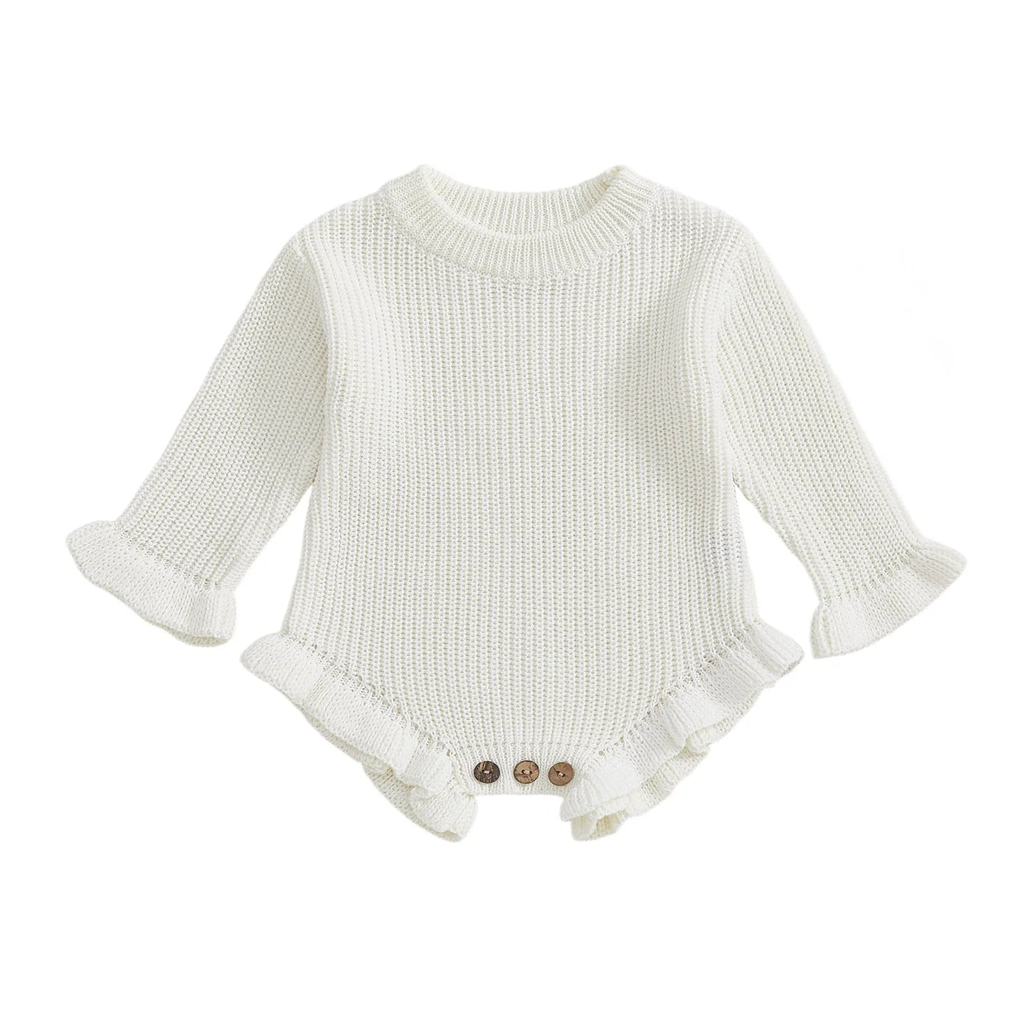 Infant Autumn Knitted Bodysuit With Ruffled Sleeves