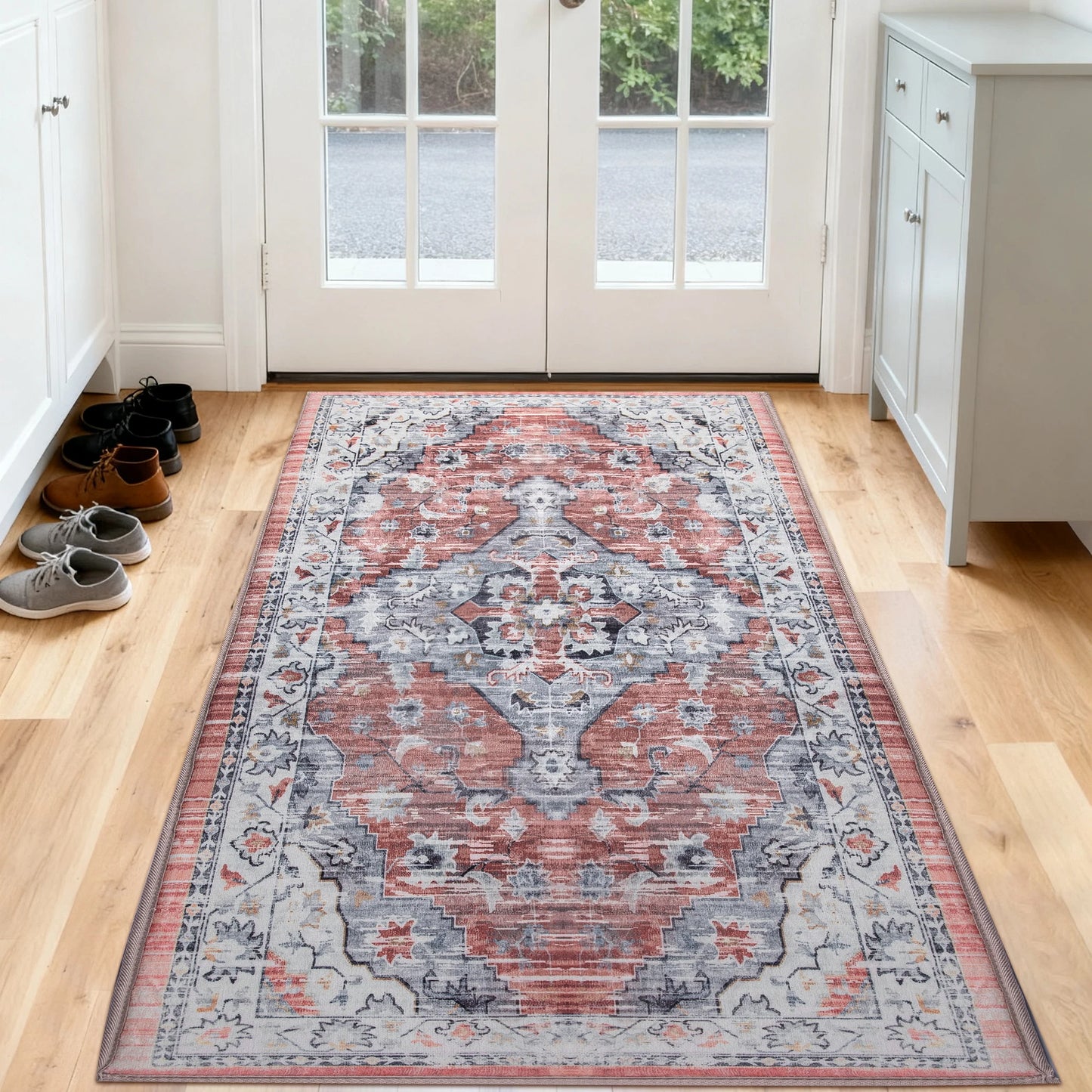 Soft Vintage Boho Medallion Runner Rug, Non Slip, Washable, Low Pile