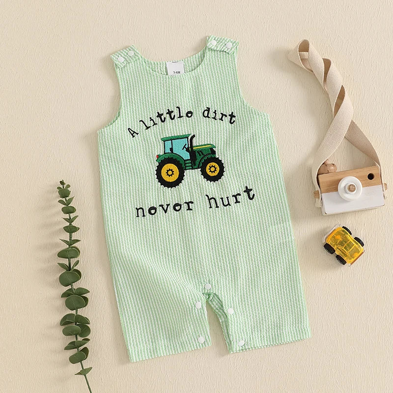 Unisex Sleeveless Tractor Romper For Summer Playtime