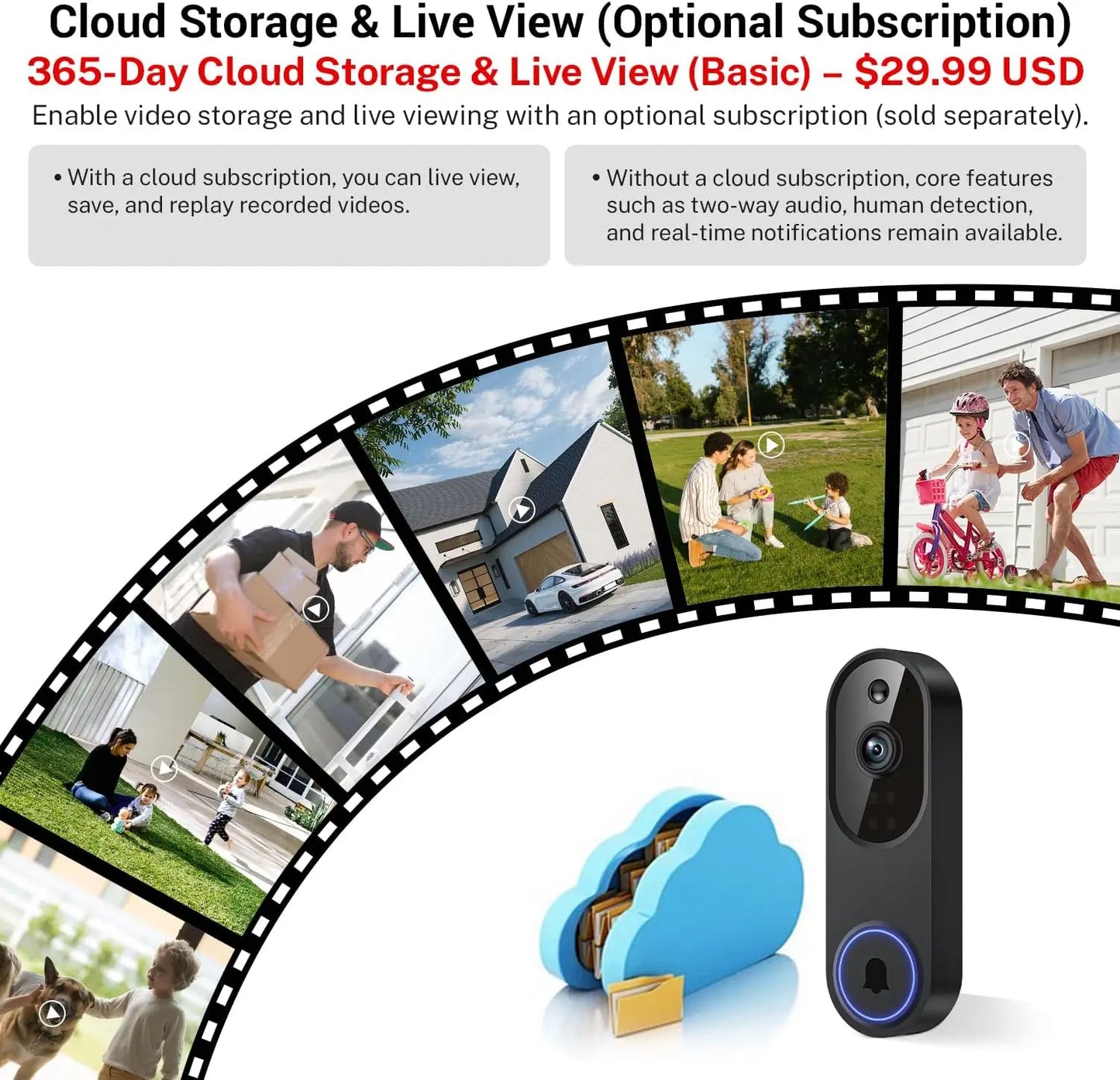 1080p Wireless Video Doorbell With Night Vision And Audio for Family Safety