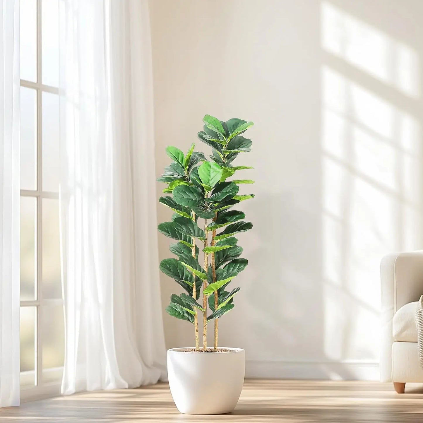 5/6/7 Ft  Artificial Fiddle Leaf Fig Tree with Decorative Pot Faux Trees, Beautiful Greenery for Enhancing the Home
