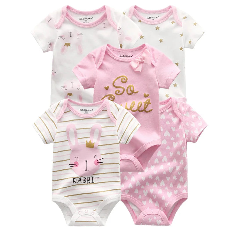 5-piece fashionable  boy and girl  100% "short sleeve Onezies", cotton and comfortable with cute graphics.