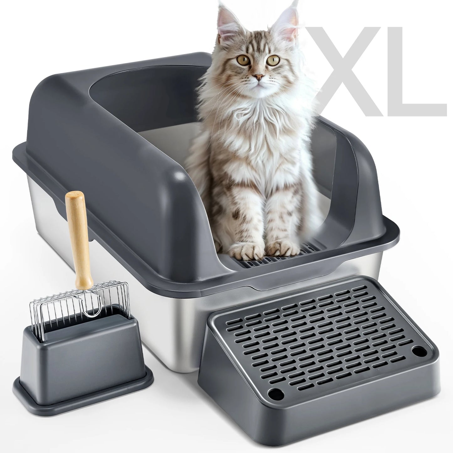 Stainless Steel Cat Litter Box With Scoop And Ramp