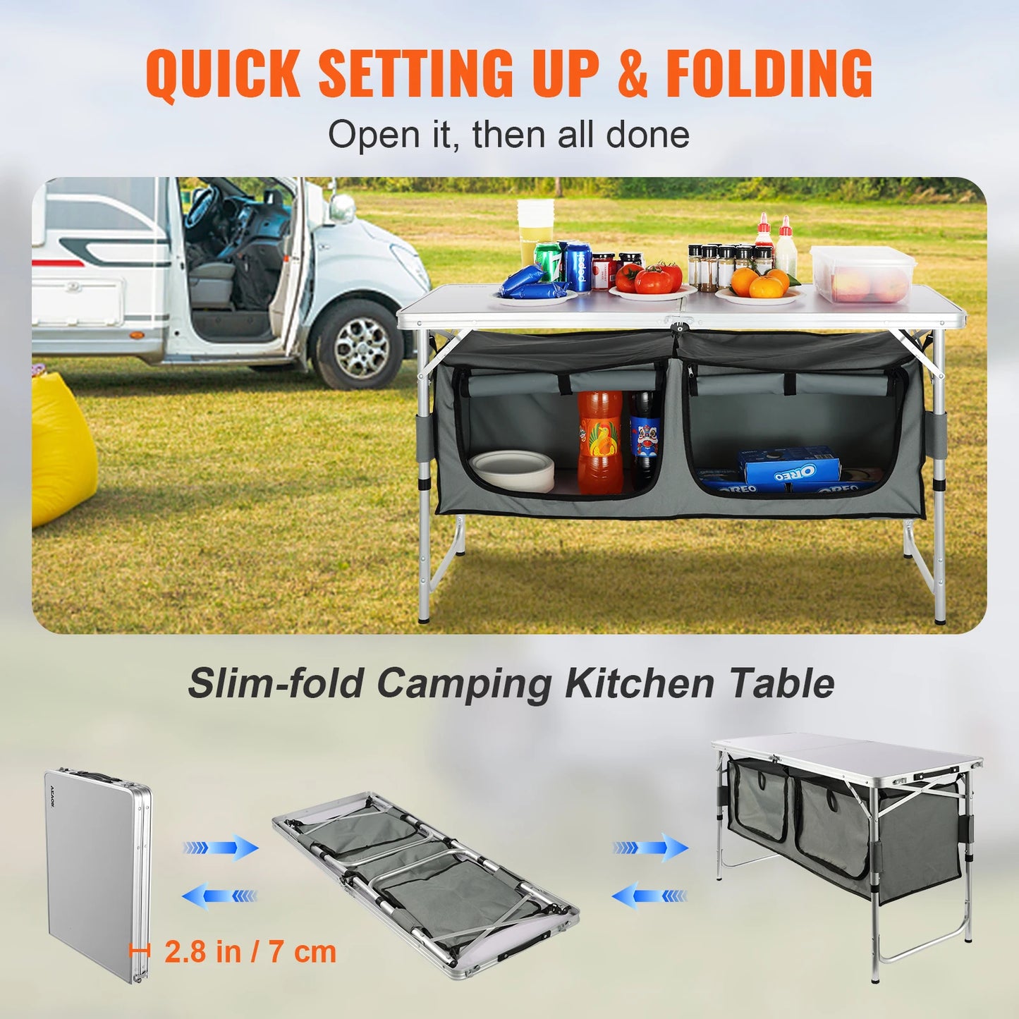 Weatherproof Camping Table With Quick Setup and Threefold Height Adjustability