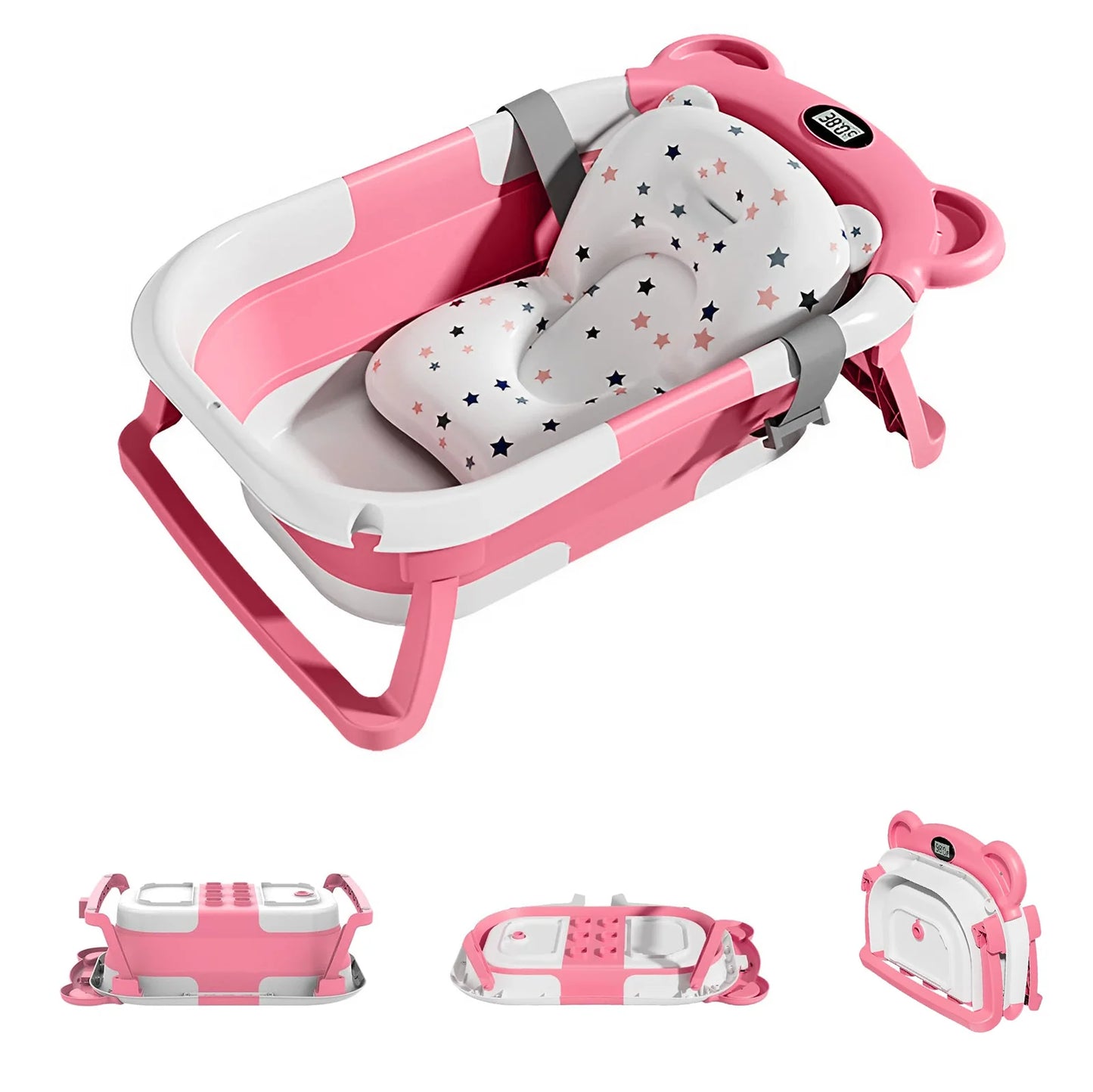 Portable Collapsible Baby Bathtub With Thermometer And Drain Hole