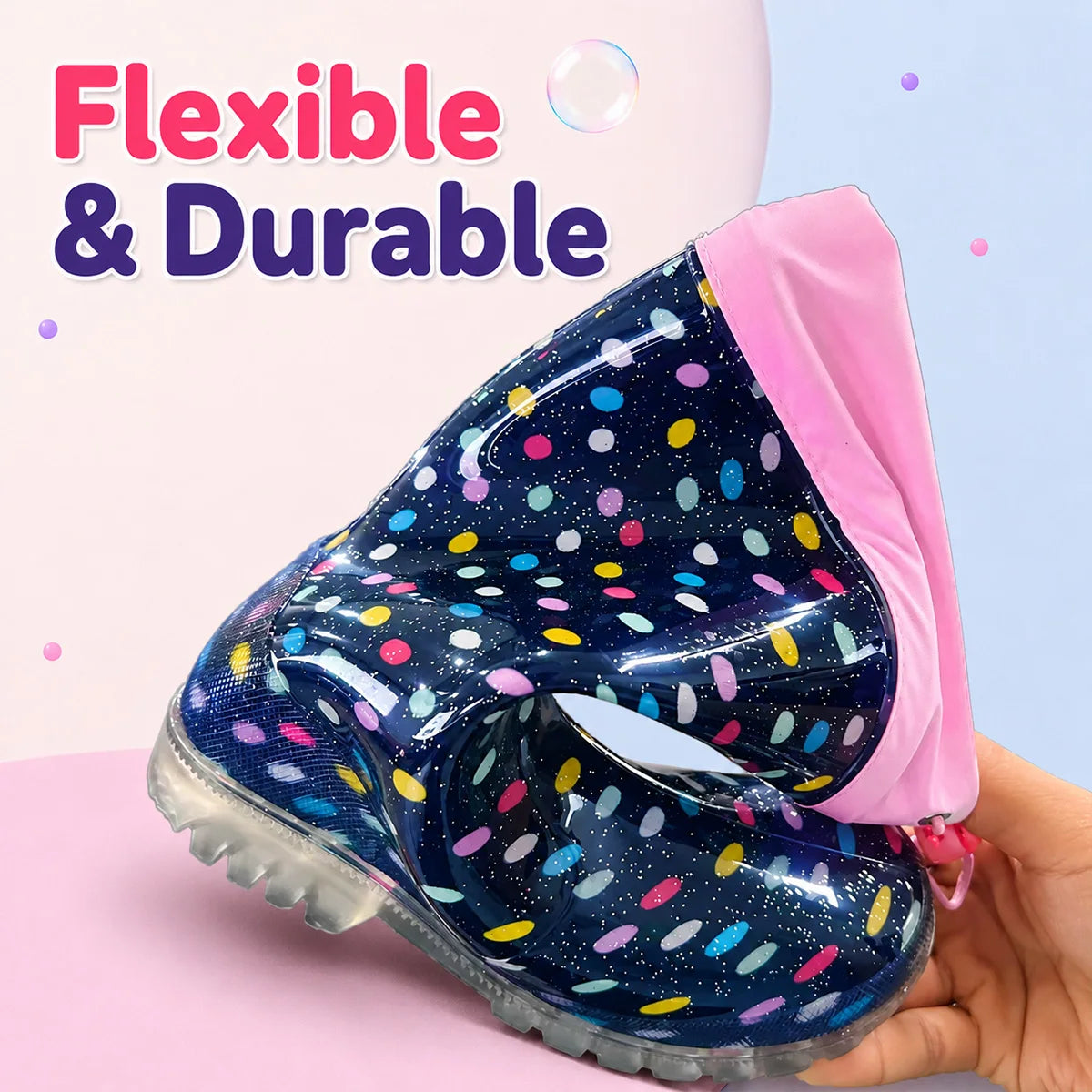 Polka Dot Glitter Kids Rain Boots Non Slip Waterproof Wellies