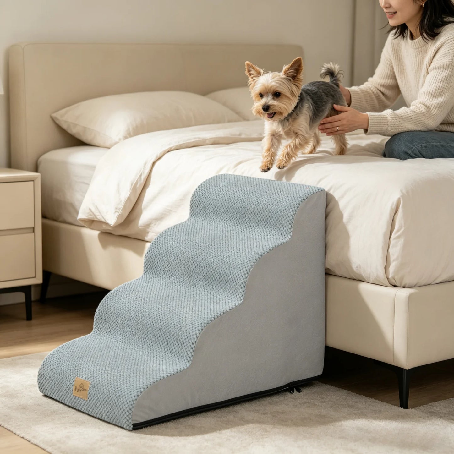 Curved Dog Steps Ramp For Small Dogs With Removable Cover
