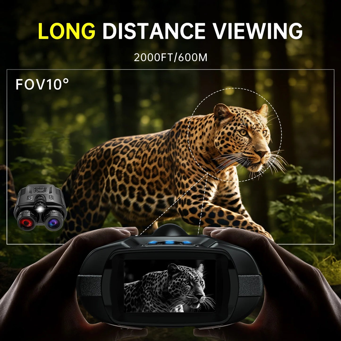Night Vision Binoculars 4K Infrared Rechargeable 8X Zoom and 3" display