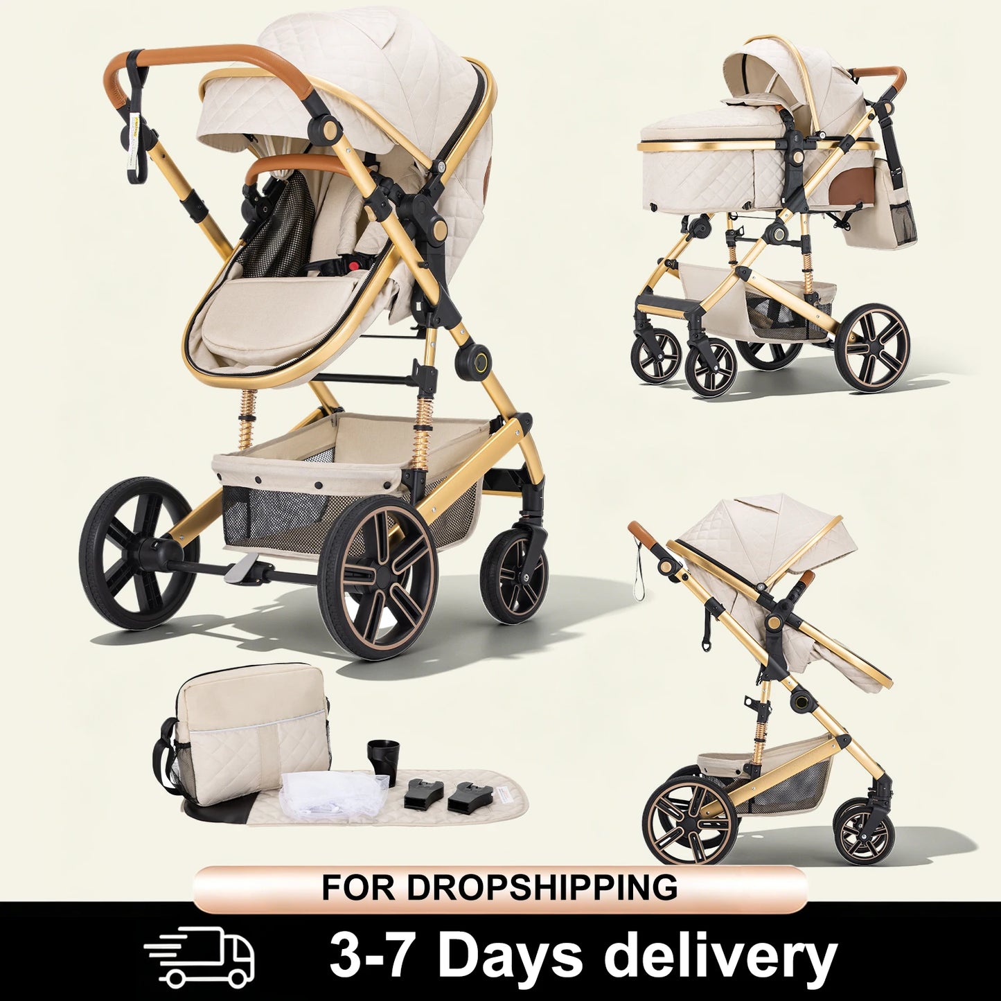 2 In 1 Baby Stroller Foldable Carriage With Reversible Bassinet