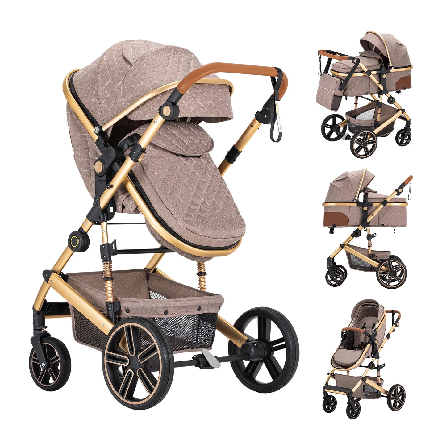2 In 1 Baby Stroller Foldable Carriage With Reversible Bassinet