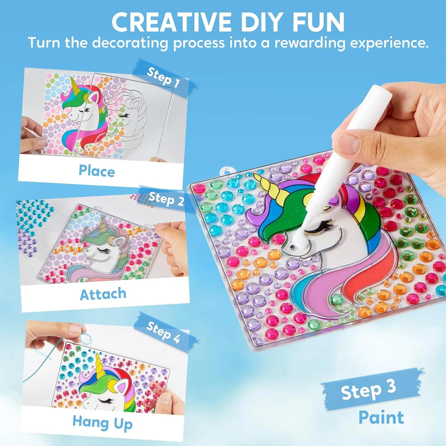 4PCS Window Art 2-in-1 Gems and Gels Suncatchers for Kids Craft time and artistic play.