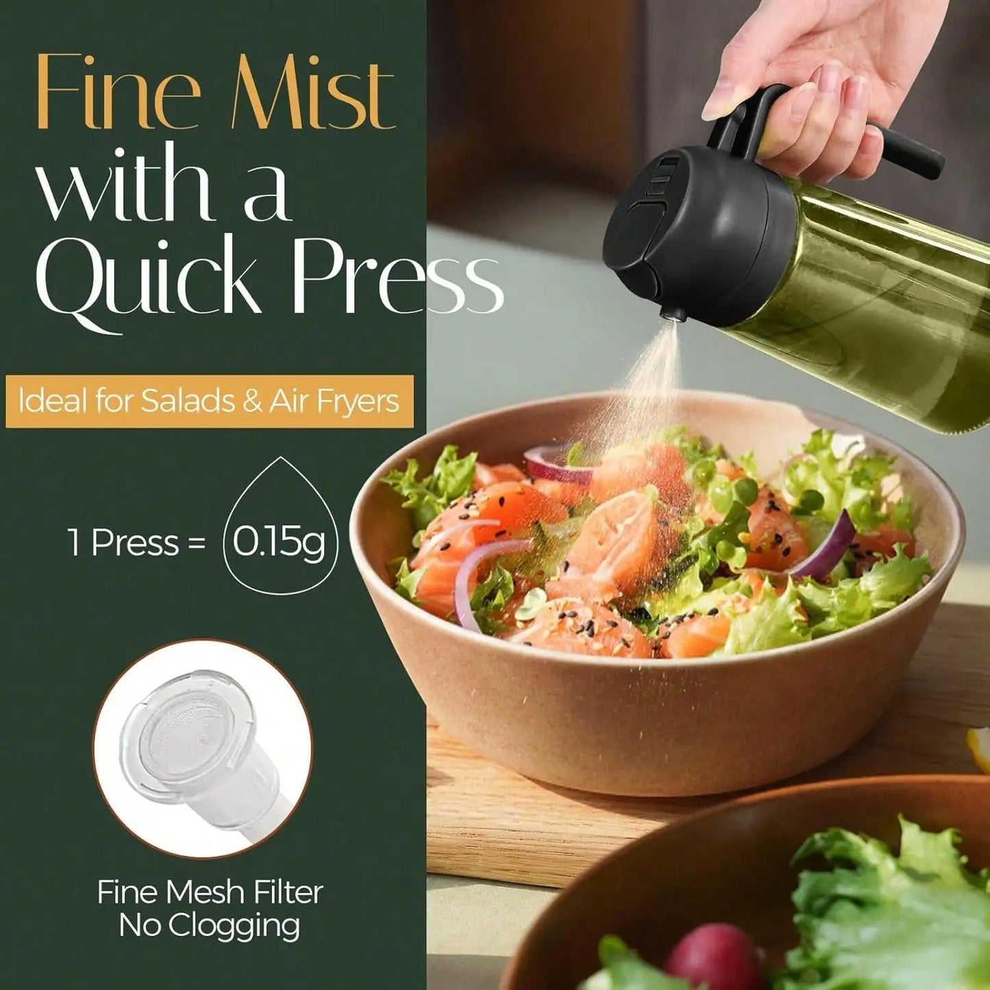 Premium Dark Glass Olive Oil Dispenser- 2 In 1 Cooking Oil Spray Bottle, Multipurpose Kitchen Oil Mister, Perfect for Air Fryer, BBQ, Grilling Household Cooking. Great gift for your favorite Chef.