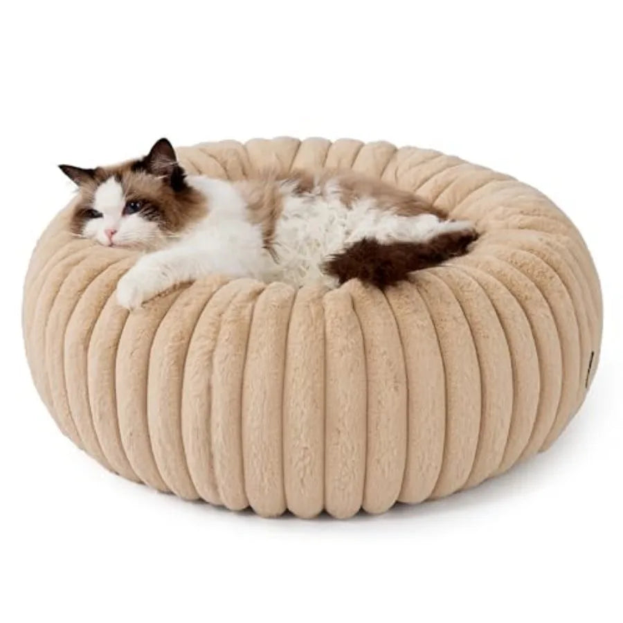 Medium Plush Dog Bed - Washable Faux Fur with Corduroy Fleece and Anti Slip Bottom, Pet Bed with Removable Cover