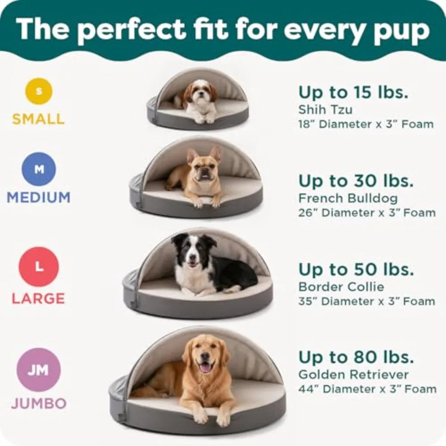 Round Orthopedic Dog Bed for Dogs, Egg Crate with a Solid Orthopedic Foam Base, Attached Hood that's Removable/Washable