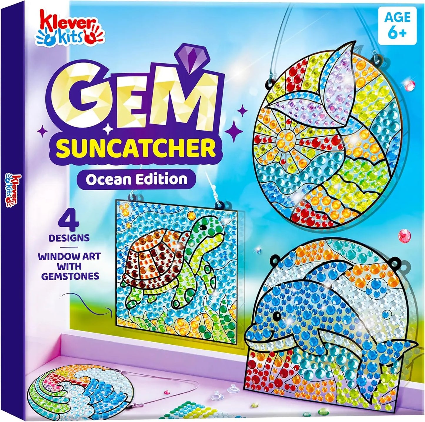 4PCS Window Art 2-in-1 Gems and Gels Suncatchers for Kids Craft time and artistic play.