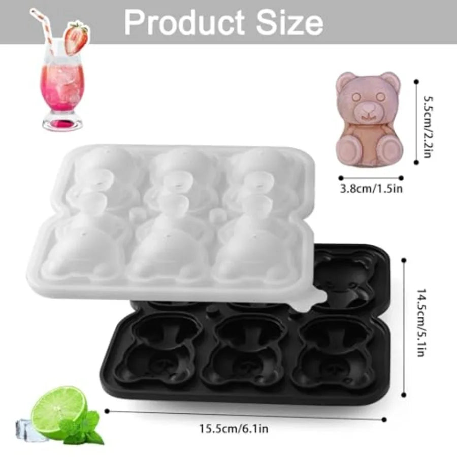 3D Bear Ice Cube Mold, Large Ice Cube Tray with Lid for Teddy Bear Snacks for Kinders or Ice Cube Trays for Parties