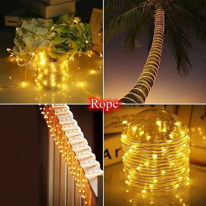 IEEYEEY LED Solar Strip Rope Fairy Lights For Outdoor Garden Decor