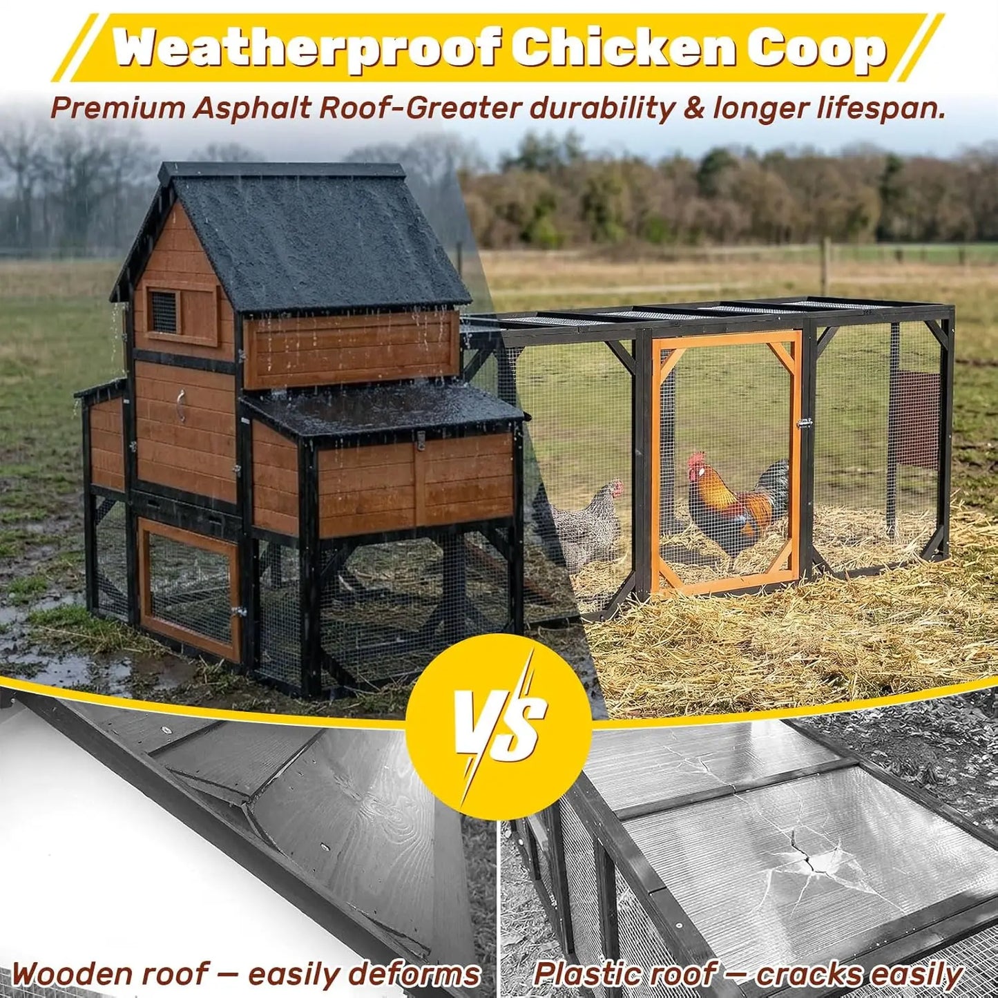 Wooden Chicken Coop With Run For Hens Nesting Boxes Perches
