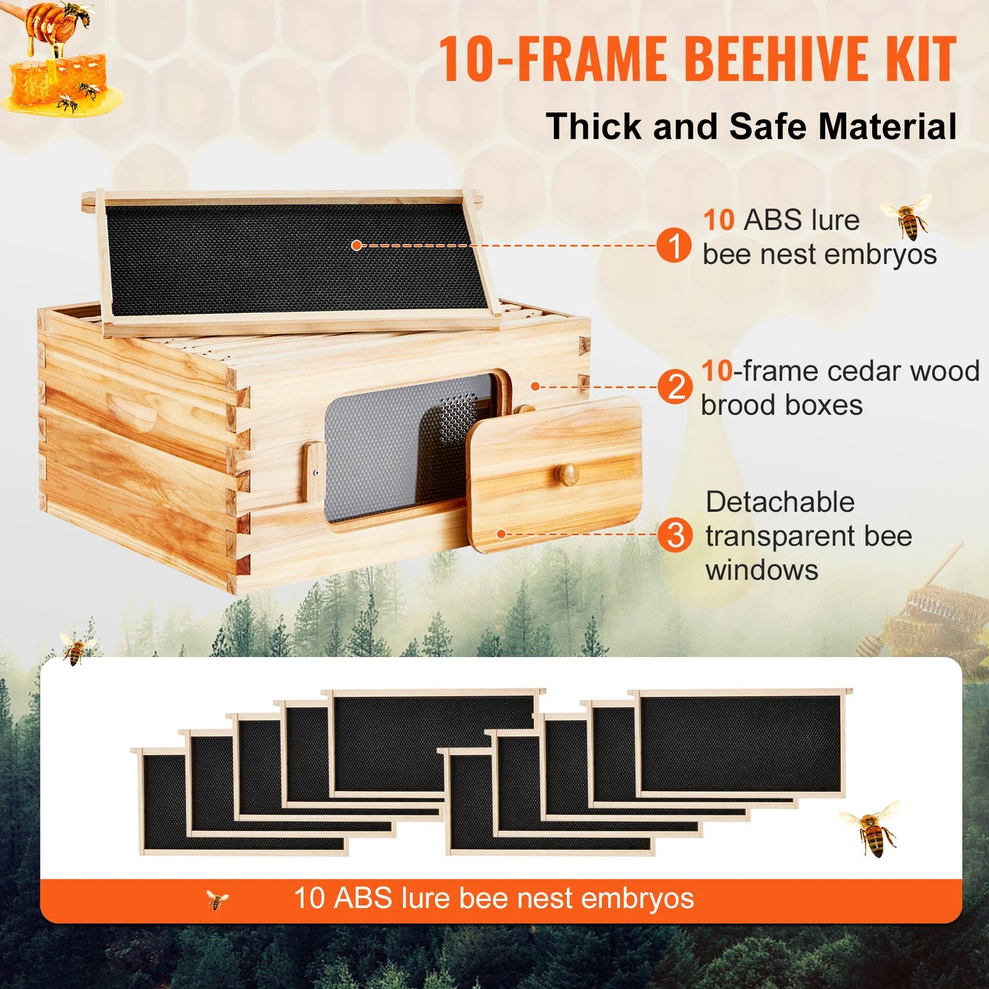 SucceBuy Bee Hive Deep Box Starter Kit Beeswax Coated Natural Cedar Wood