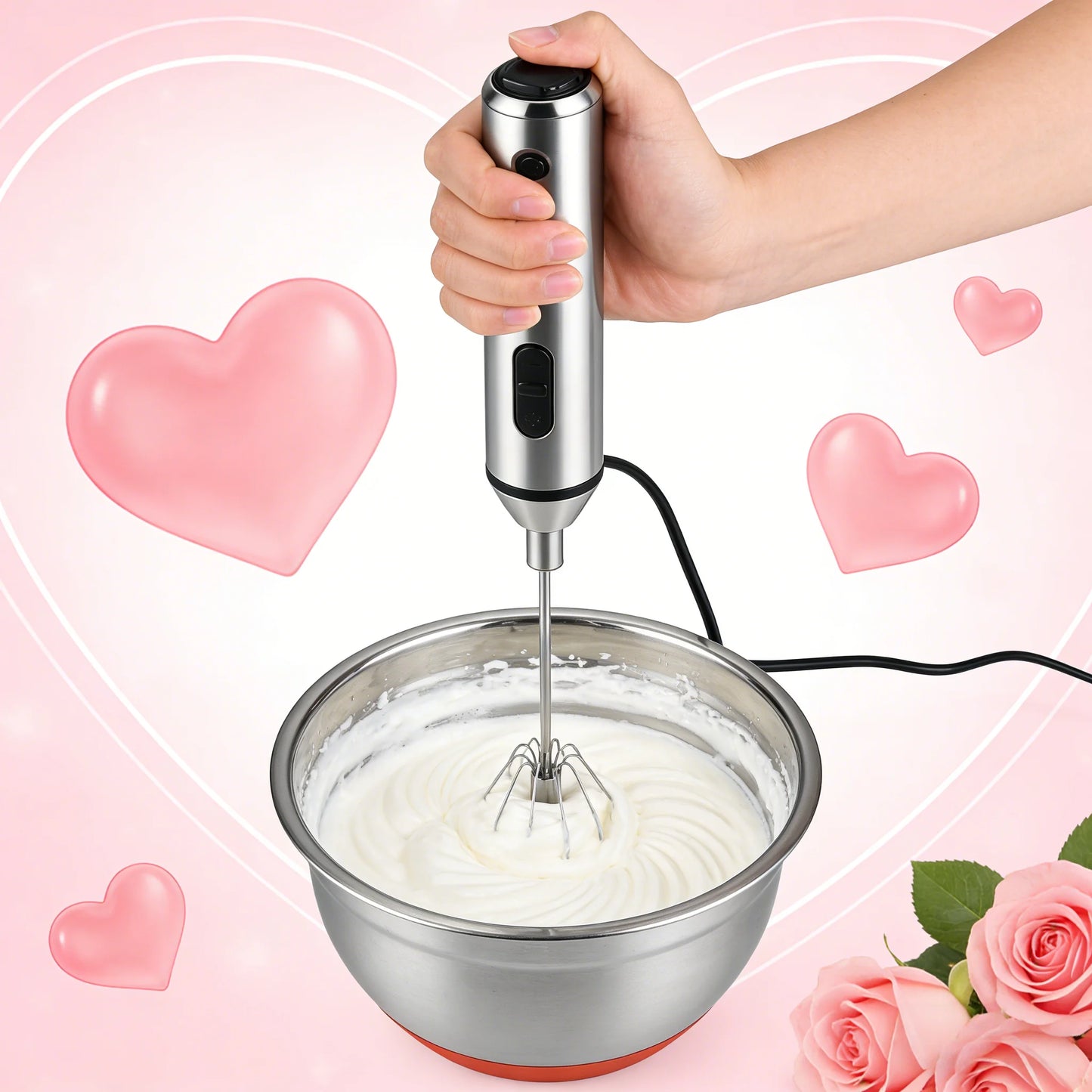 Handheld Automatic Electric Whisk for  One Touch Multi Function Mixing and Whipping. Works great for Powder Drink Blending- a Practical Kitchen Gadget and Gift for any Foodie.
