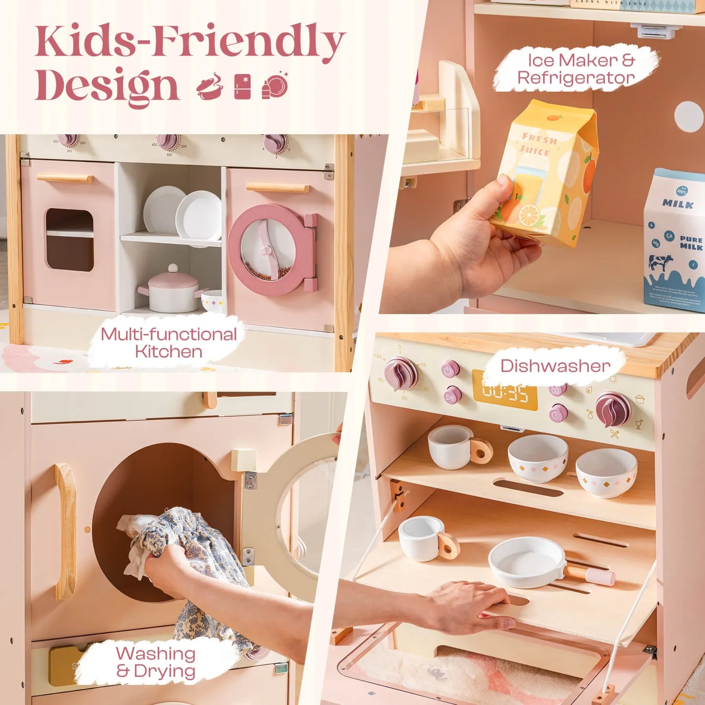 Kid's Kitchen Wooden Playset with Realistic Sound, Promotes Imaginative Play for Boys and Girls, ages toddler to age 7. Great gift for Birthdays and Holidays.