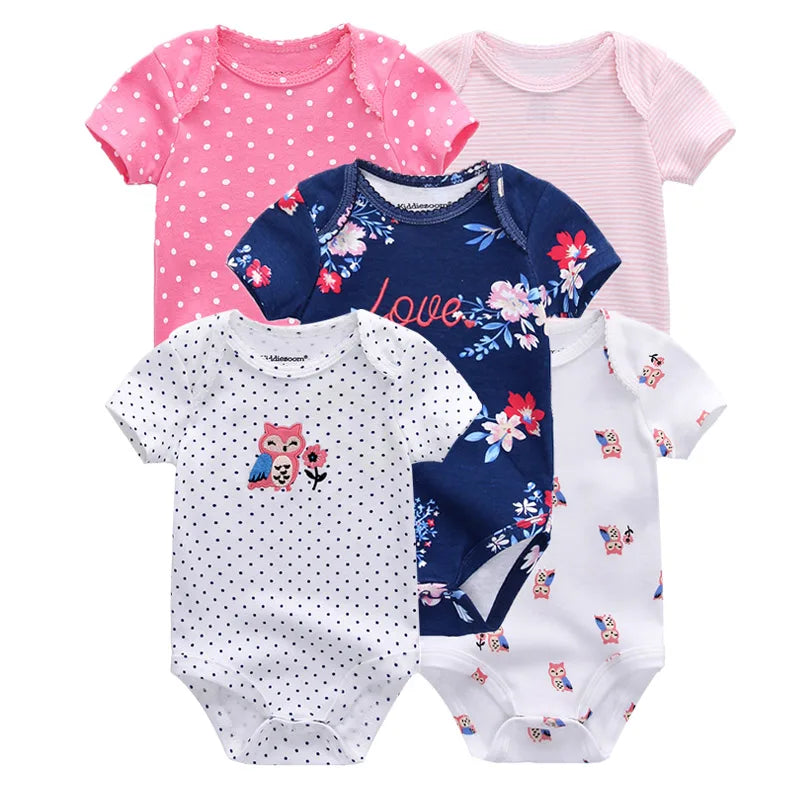 Summer 5 Piece Multicolor Infant "Onezies", 100% Cotton, keeping your baby cool in the summer.