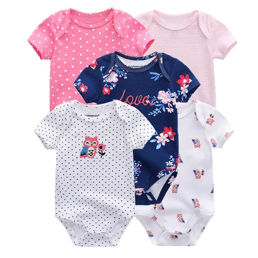 Summer 5 Piece Multicolor Infant "Onezies", 100% Cotton, keeping your baby cool in the summer.