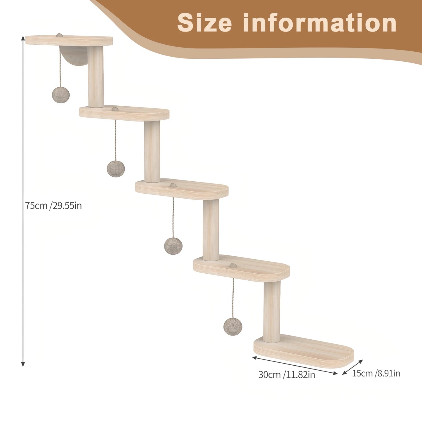 Five Layer Wooden Cat Climbing Frame that is Wall Mounted for Kitty Exploration