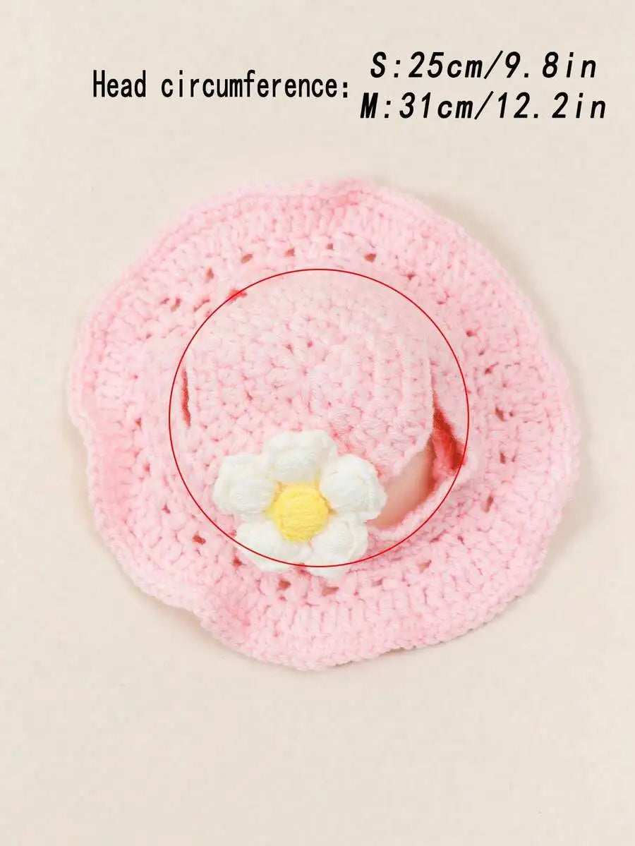 Knitted Pet Hat with Floral Trim for Small Dogs and Cats. Keeping your Critters Stylish!