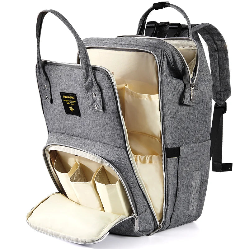 Stylish Diaper Bag/Backpack with Insulated Pocket, Stores 3 Bottles, Changing Pad for families on the GO