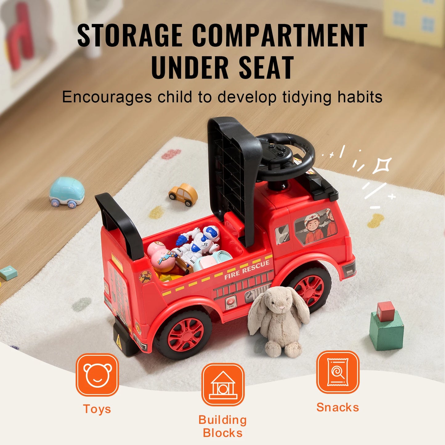 SucceBuy Ride On Push Car Ages 3-12 With Music Playtime