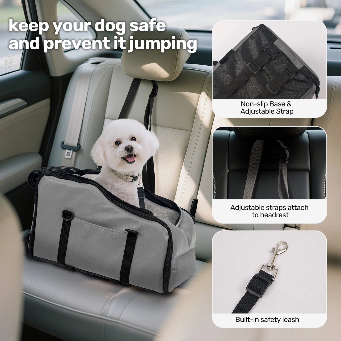 Removable and Washable Car Seat for Small Dogs and Cats -  Console Travel Bed