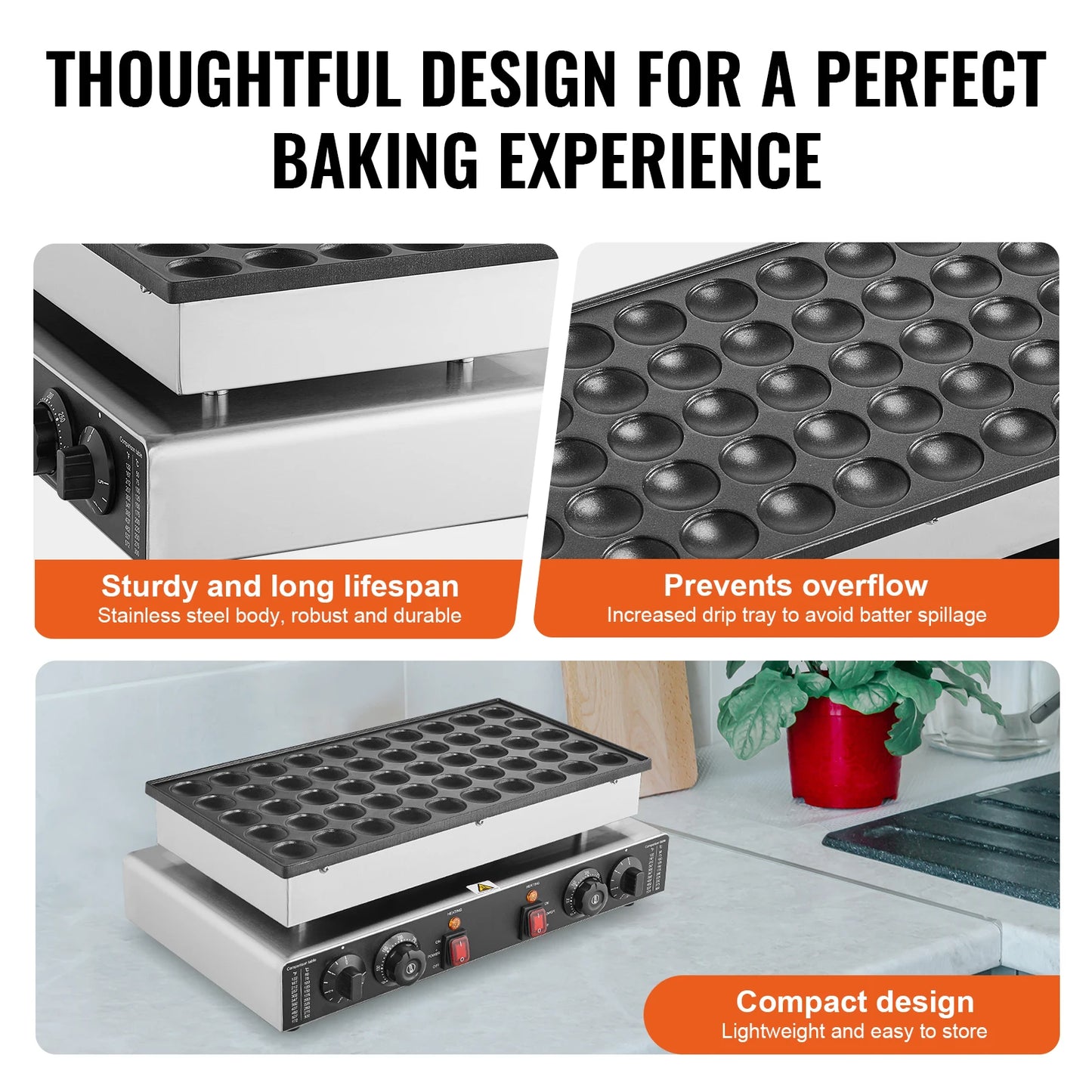 50 Count Mini Dutch Pancake Maker, Non-stick Waffle Maker with Dual Temp & Time Control makes fun brunch or breakfast meals. Perfect for families and sleepovers.